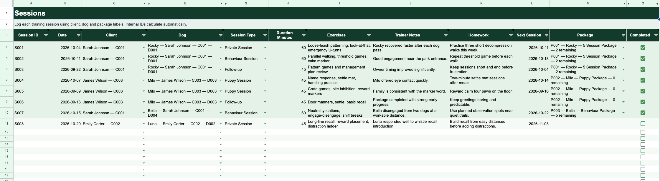 Sessions and package workflow